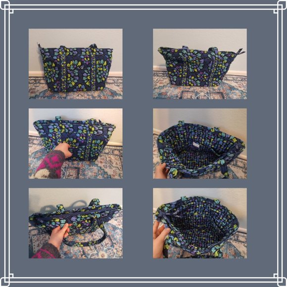 Vera Bradley Small Tote Purse Bag Handbag in Indigo Pop Retired Blue Pattern - Picture 13 of 16